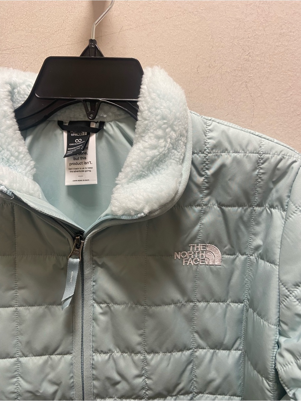The North Face Light Mint Quilted Puffer Jacket with Sherpa Collar Sz.S New - Picture 2 of 11